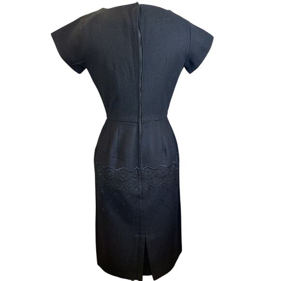 VTG Wool Embroidered Sheath Dress Sz XS Black Floral Goth Retro Academia Cosplay - Picture 3 of 12